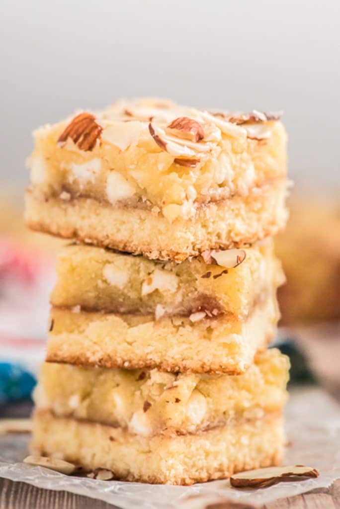 3 almond bars stacked.