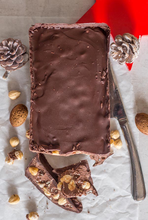 Chocolate Torrone, an easy Italian Christmas candy, creamy, decadent, chocolatey,and full of hazelnuts.  A delicious new Christmas Tradition.