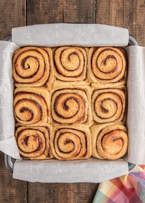 The buns baked in the pan.