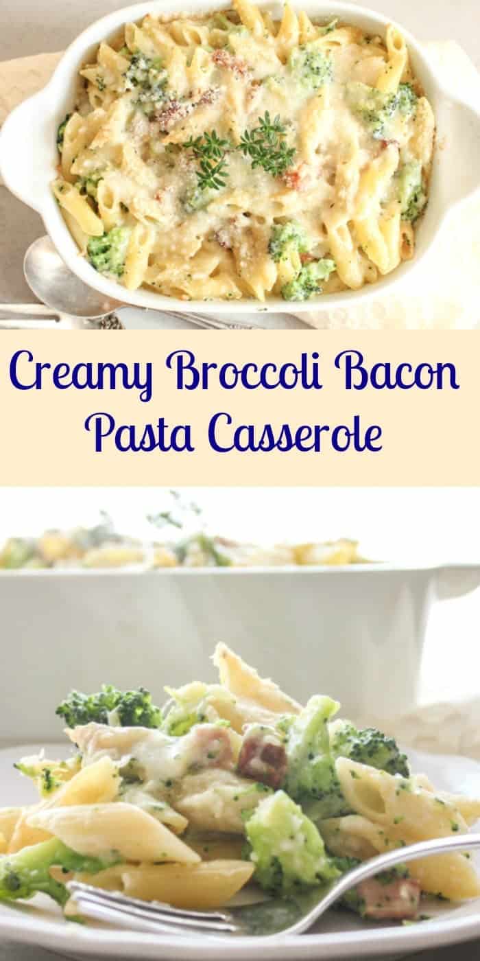 Creamy Broccoli Bacon Pasta Casserole, a delicious cheesy baked pasta recipe, perfect family or company dinner. Fast and easy.|anitalianinmykitchen.com