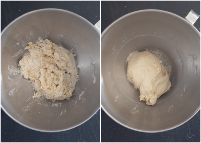 Dough kneaded in the bowl.