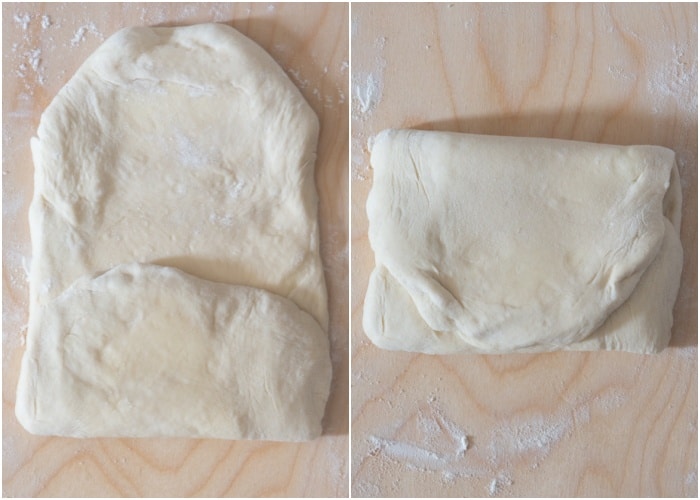 Dough rolled into a rectangle and folded.