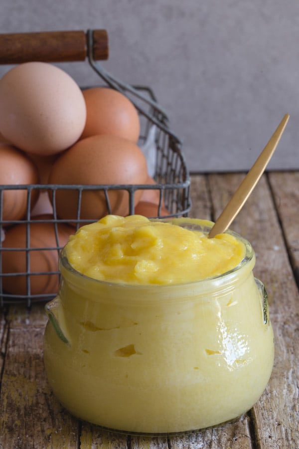 pastry cream in a glass container