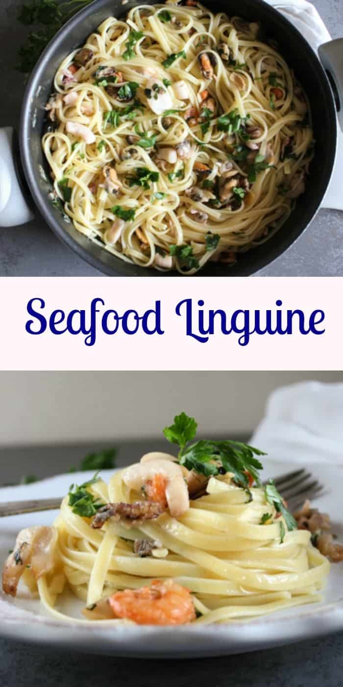 Seafood Linguine, an easy healthy Italian Pasta recipe, a perfect family or company dinner, made with olive oil, and your favorite seafood.|anitalianinmykitchen.com
