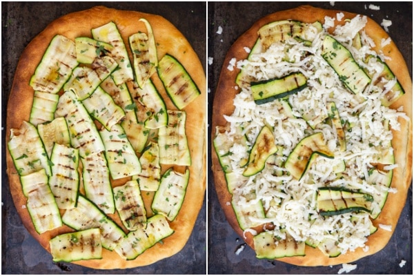 Baked pizza with grilled zucchini & cheese