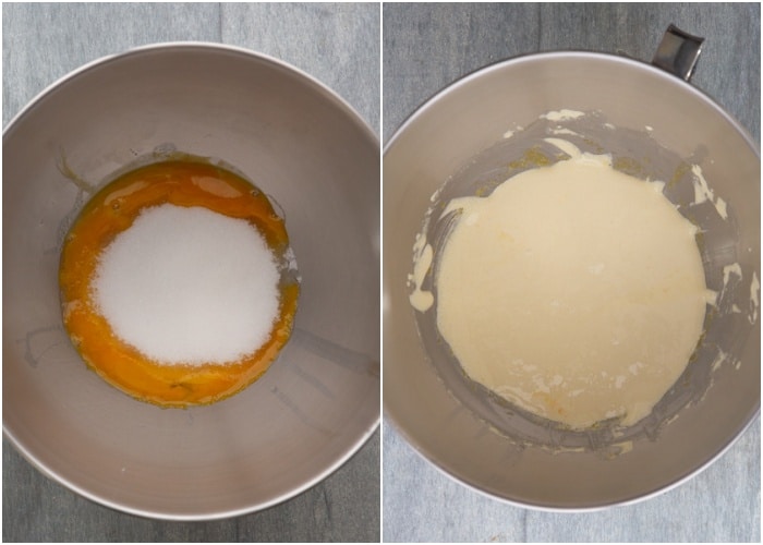 Egg yolks and sugar beaten until light and creamy.