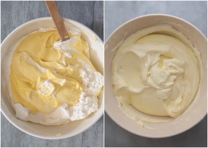 Pastry cream mixed into the whipped cream.