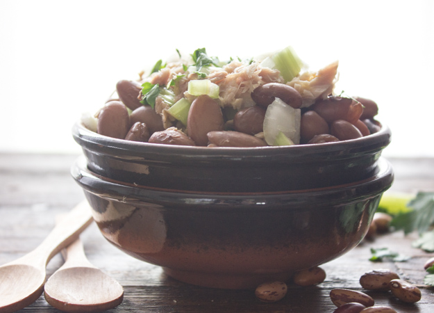 bean salad in a brown bowl