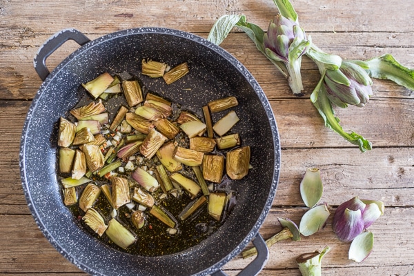 chopped artichokes for artichoke pasta