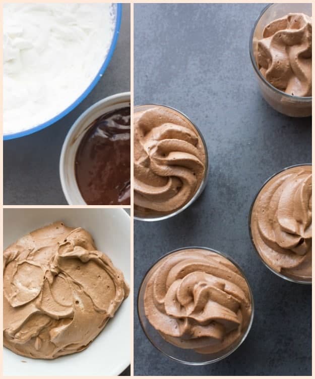 how to make frozen mochachino whipped cream, melted chocolate, whipped together and in the glasses to be frozen