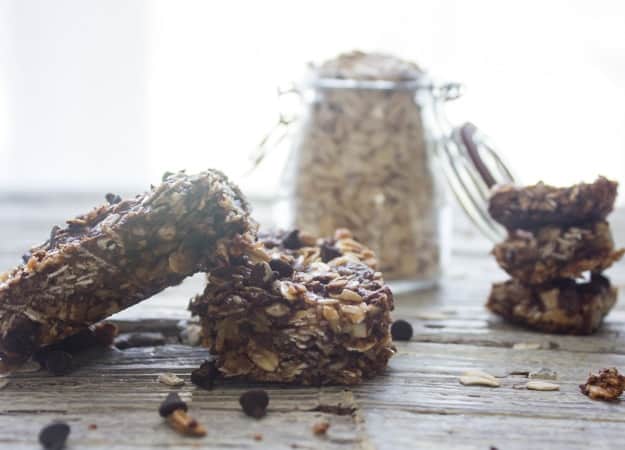 Dark Chocolate Almond Granola Bars, an easy healthy Homemade Granola Bar recipe, oatmeal and bran make these a good for you snack. 