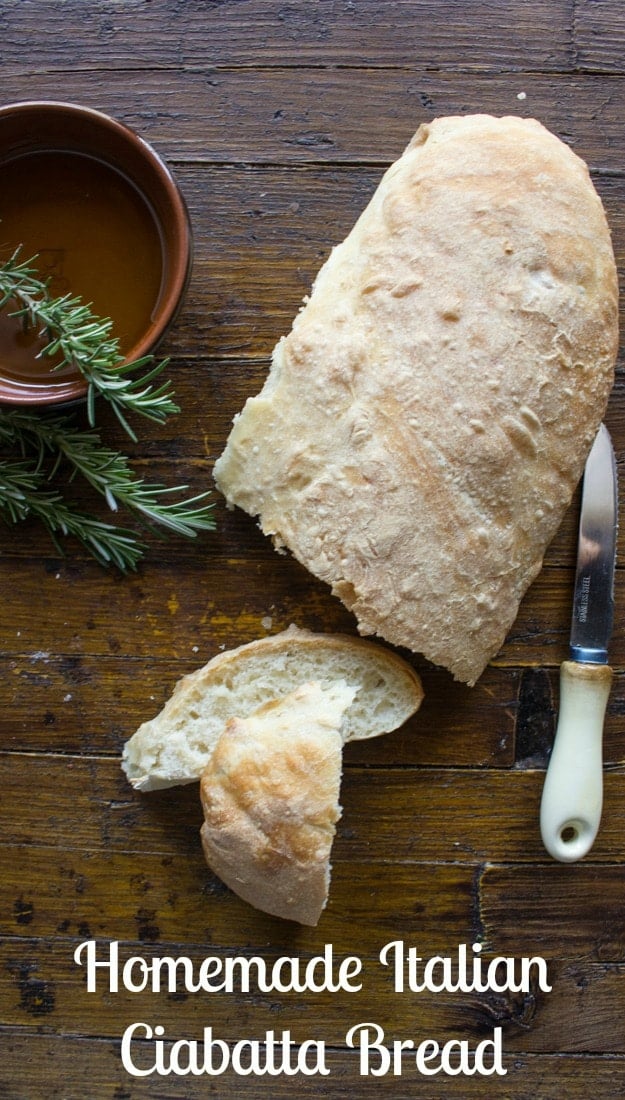 Homemade Italian Ciabatta Bread, an easy Italian Bread Recipe, perfect for dipping or using as an appetizer. Delicious.