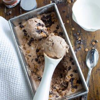 Homemade Nutella Peanut Butter Chip is an Easy No-Churn Ice Cream, a fast and easy Ice Cream Recipe. A delicious summer dessert.