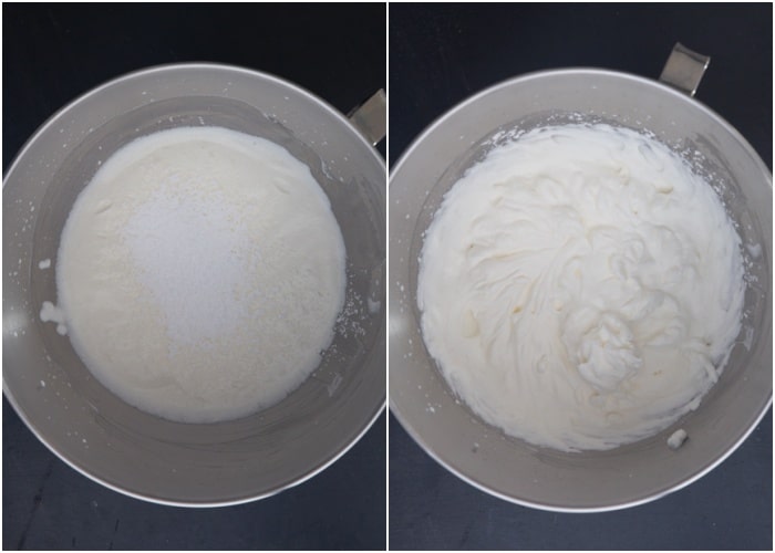 Cream before and after beaten.