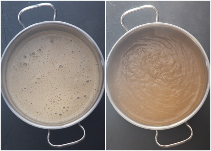 Pastry cream before and after thickened.
