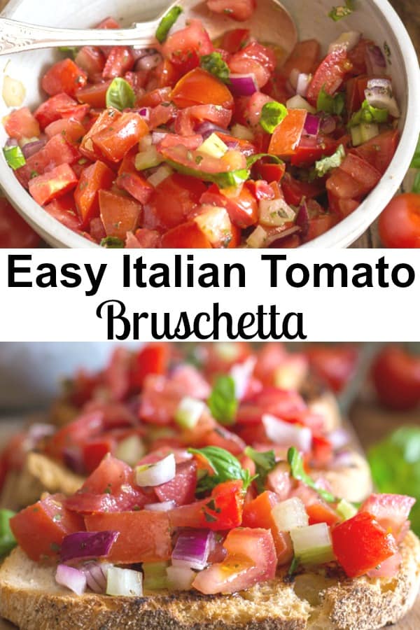 Easy Classic Tomato bruschetta, a simple delicious healthy dinner appetizer made with fresh tomatoes, basil and olive oil. The perfect addition to any BBQ. Italian never tasted so good. #bruschetta #tomatobruschetta #appetizer #Italianrecipe #bbq #grilling