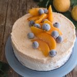 apricot cake on a blue plate