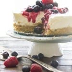 No Bake Summer Mixed Berry Cheesecake is the best, creamiest cheesecake the blueberry, raspberry filling makes it your new favorite.