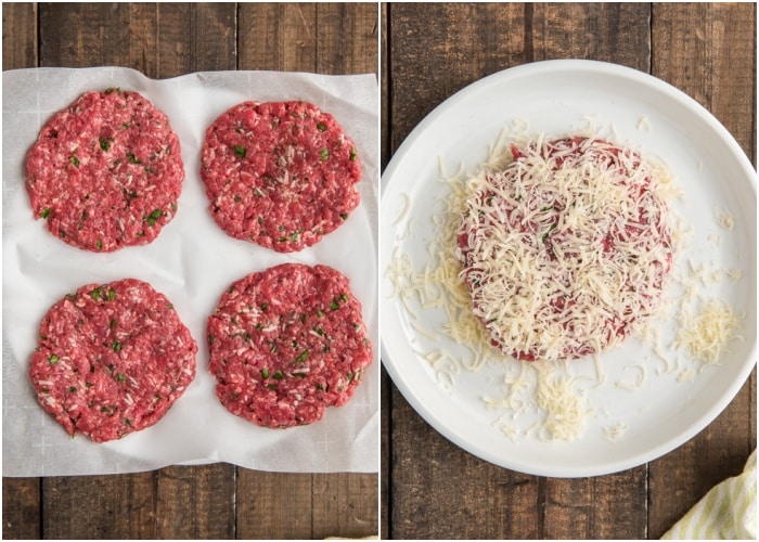 The patties formed and topped with parmesan cheese.