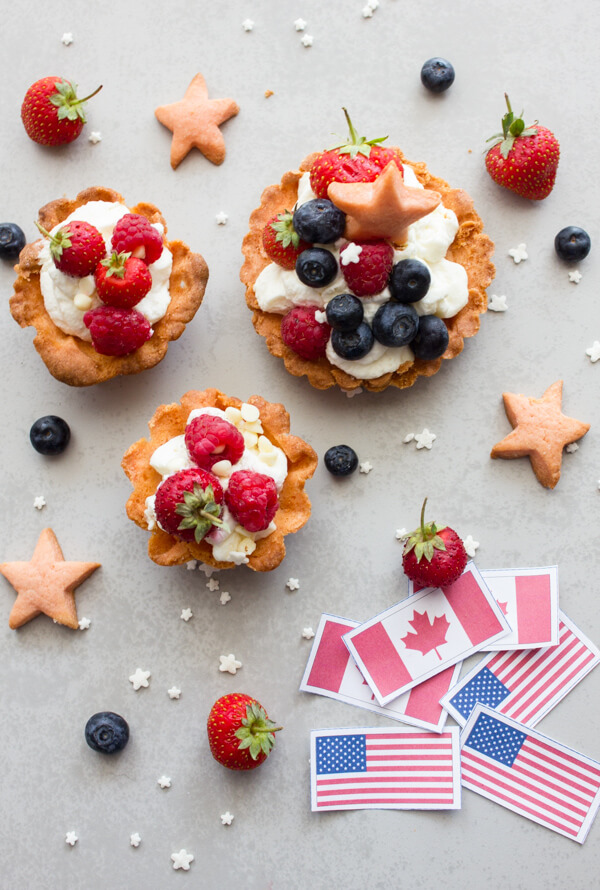 Creamy Filled Patriotic Fruit Tarts, a flaky pastry crust, filled with a creamy Mascarpone/cream cheese filling, an easy dessert recipe.