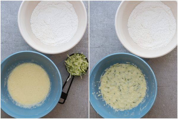 how to make zucchini baked donuts ingredients and ingredients mixed in a bowl