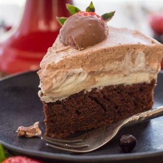a slice of a chocolate mousse cake