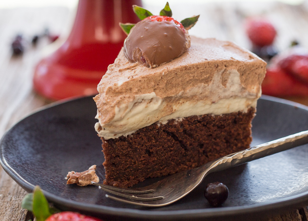 a slice of a chocolate mousse cake