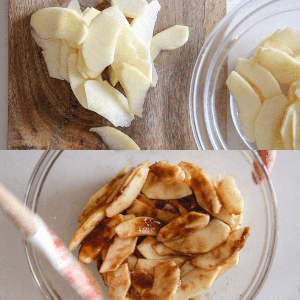 apple tart how to make, sliced apples and coated apples