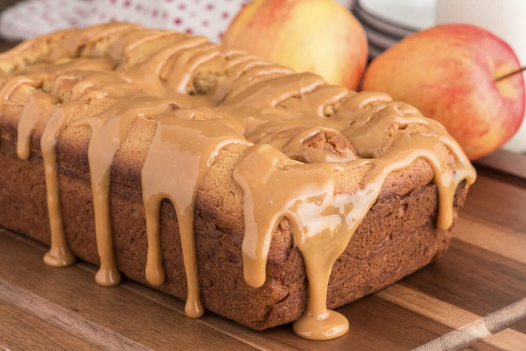 Sweet bread with caramel sauce on top.
