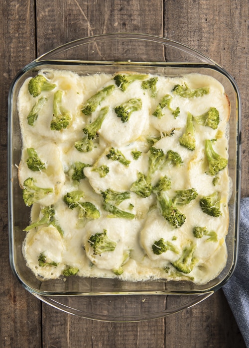 Broccoli casserole in the pan baked.
