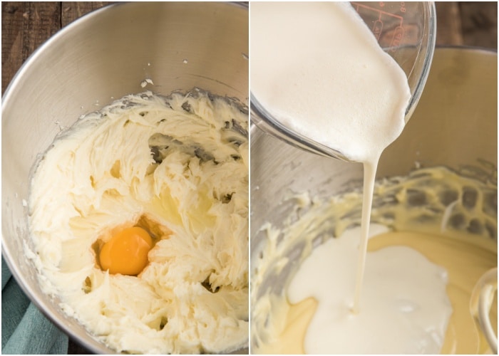 Making the cream filling in a mixing bowl.
