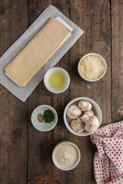 Ingredients to make mushroom puff pastries.