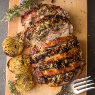 Hasselback Stuffed Pork Roast, a delicious Oven Baked Pork Loin Recipe, stuffed with mushrooms and bacon, the perfect Dinner Meal.
