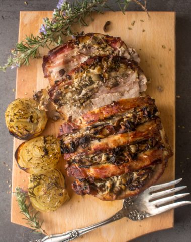 Hasselback Stuffed Pork Roast, a delicious Oven Baked Pork Loin Recipe, stuffed with mushrooms and bacon, the perfect Dinner Meal.