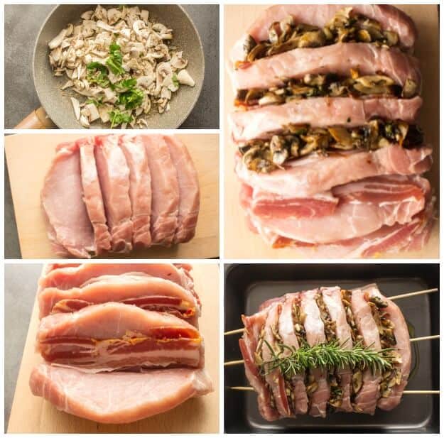 Hasselback Stuffed Pork Roast, a delicious Oven Baked Pork Loin Recipe, stuffed with mushrooms and bacon, the perfect Dinner Meal.