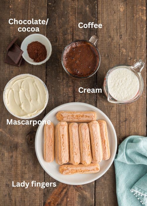 Ingredients for the chocolate tiramisu.