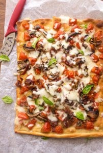 Cheesy Sautéed Mushroom Pancetta Pizza, the perfect ingredients to make the best Family night quick and easy Pizza. Italian at it's best.