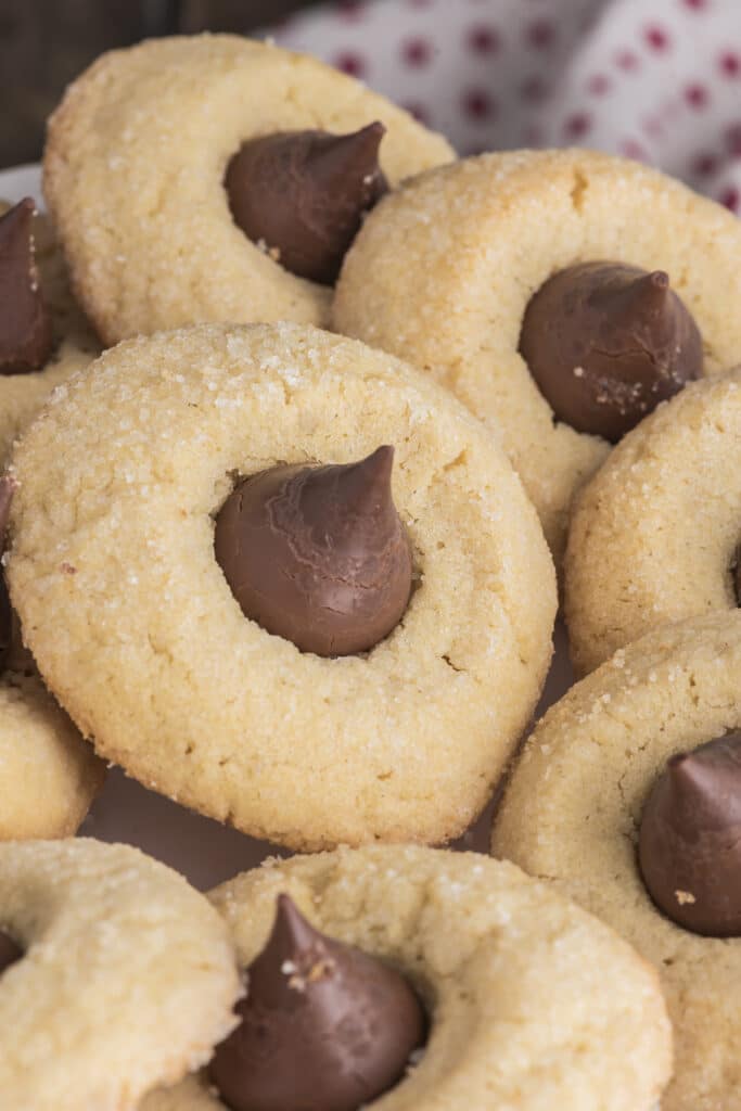 Close up thumbprint cookies.