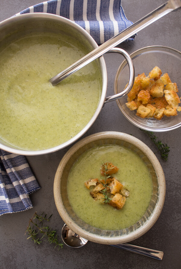 Three Vegetable Creamy Broccoli Soup is a quick and easy Homemade Cream Soup without milk or cream. A light vegetarian soup.