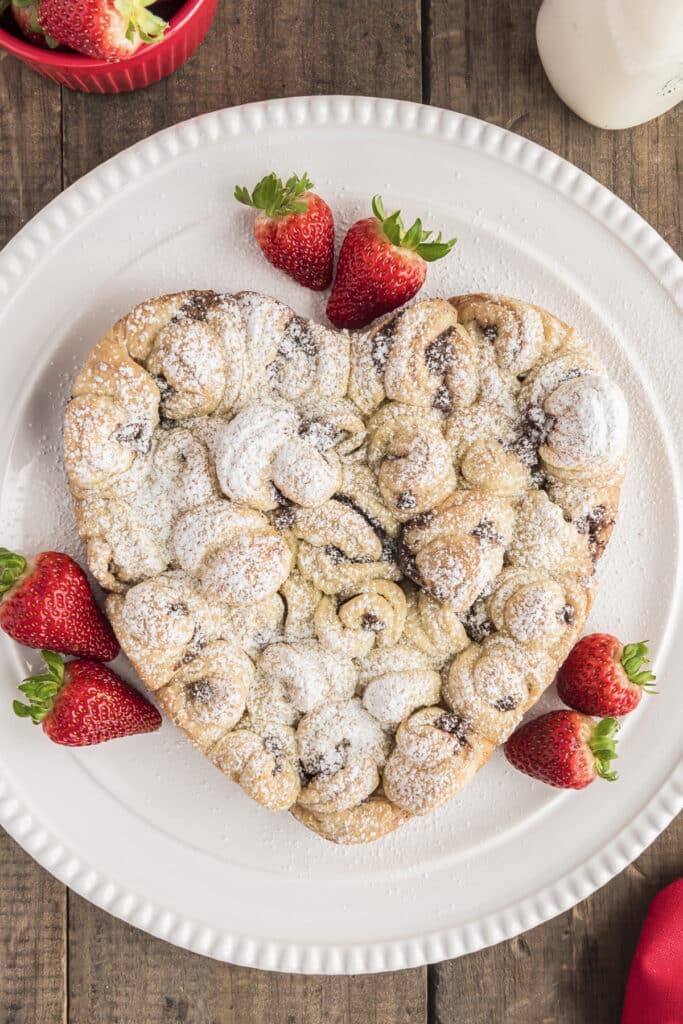 Heart cake on a white plate.