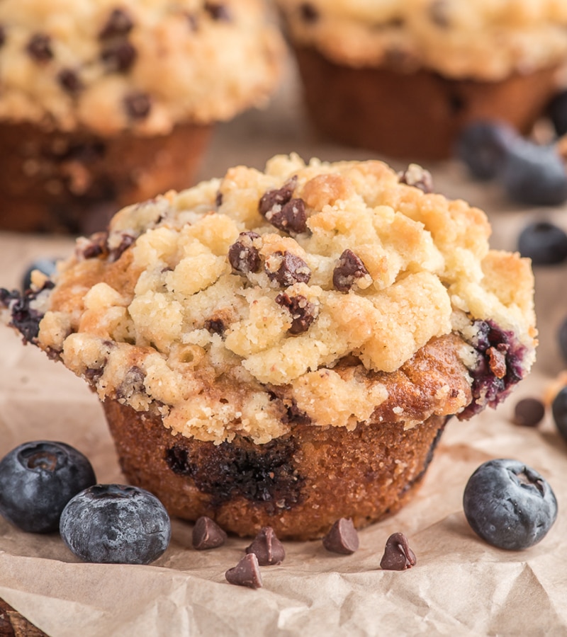 Streusel Chocolate Chip Blueberry Muffins