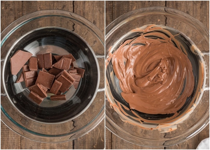 Melting the chocolate in the bowl.