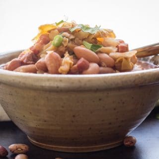 Italian Bean Pancetta Cabbage Soup, an easy delicious Comfort Soup recipe. Healthy,homemade and full of Borlotti beans, Pancetta or Bacon and Cabbage.