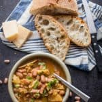 Italian Bean Pancetta Cabbage Soup, a delicious homemade healthy soup, made with dried beans, spices, cabbage & pancetta (bacon).Comfort Food.