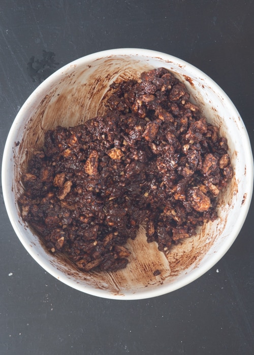 The melted chocolate added and mixed to combine.