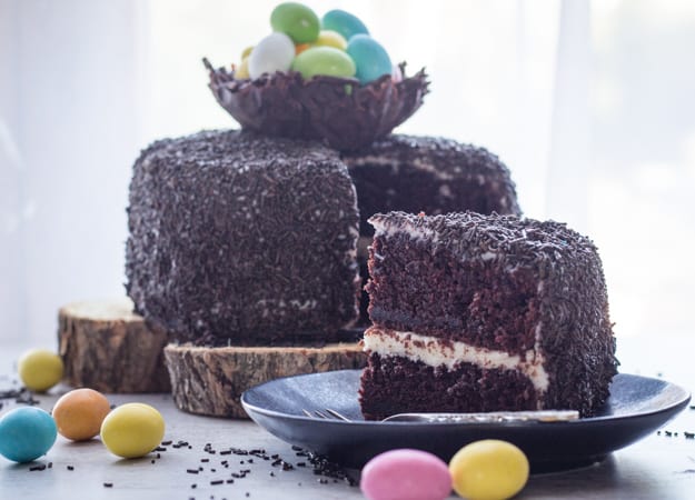Chocolate Easter Egg Nest cake front view
