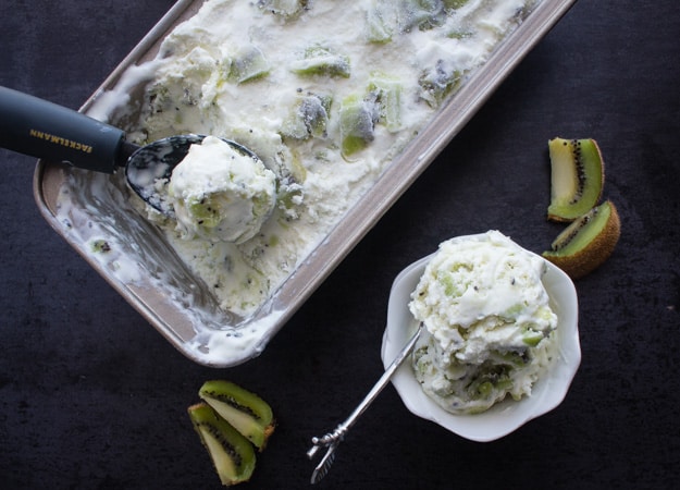 Homemade No Churn Kiwi Ice Cream, fast and easy and made with fresh kiwi. A perfectly delicious Cool Dessert!