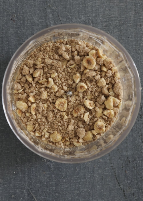 The nut mixture in the food processor.
