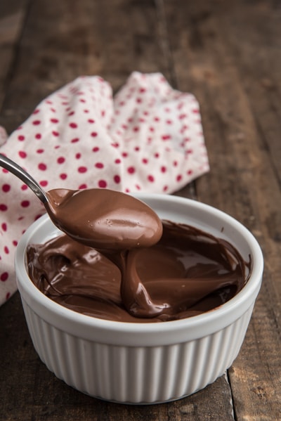 Nutella softened in a white bowl.