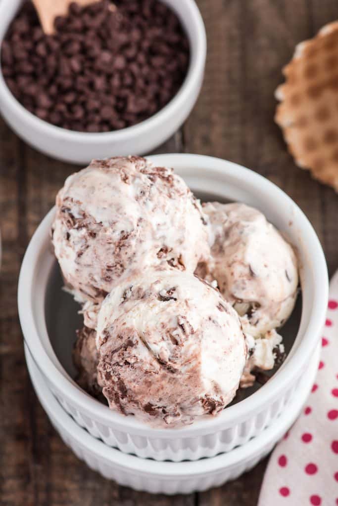 Nutella ice cream in a white bowl.